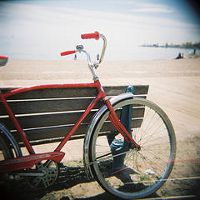Duchamp, my red bike at the beach